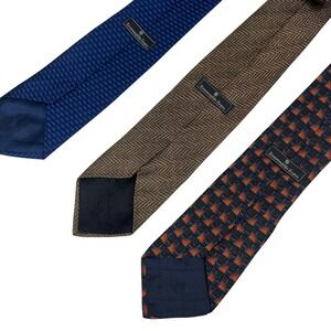 Ermenegildo Zegna Silk Tie Lot 3 Vintage 90s Geometric Blue Bronze Italian Silk